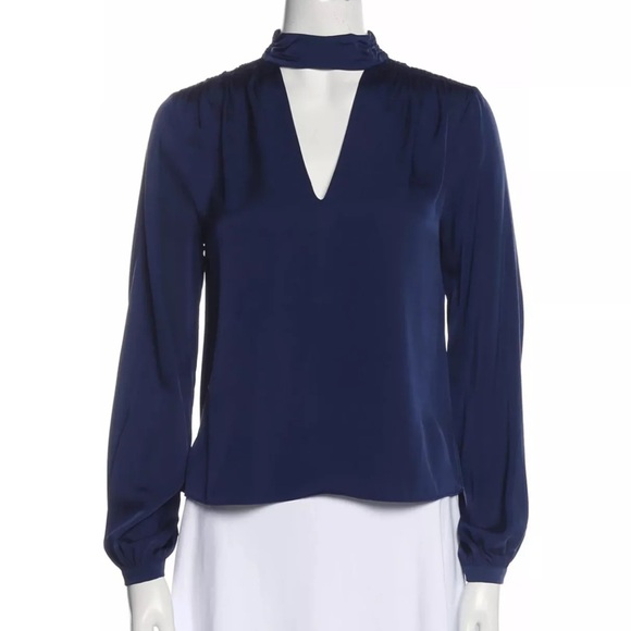Intermix Elaine Chinese collar mock neck top in silk navy - Picture 6 of 7